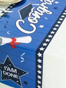 1件毕业派对桌布，蓝黑相间，印有“祝贺毕业”帽子和“我做到了”图案，2026毕业派对餐桌装饰，毕业派对用品，毕业季厨房和餐厅装饰，2026毕业生家庭节日聚会礼物，桌面中心装饰，餐桌装饰，毕业主题桌布，派对装饰配件，派对礼物，派对小礼品，摄影道具 - 藍黑畢業季 - 查看 9