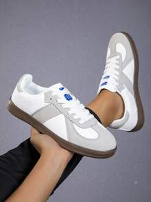 Giày thể thao đế bằng buộc dây unisex, giày thể thao đa năng dành cho học sinh, tập luyện thể dục trong nhà. - Xám - Xem 4