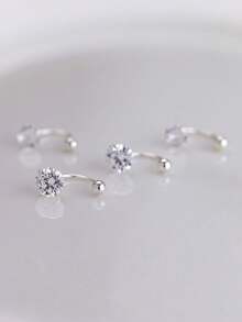 1pc S925 Sterling Silver Nose Stud, 3/4/5/6mm White Cubic Zirconia Nose Stud, Curved Hook Nose Ring, Suitable For Women And Men Minimalist Nose Piercing Jewelry - Single Nose Stud - View 6