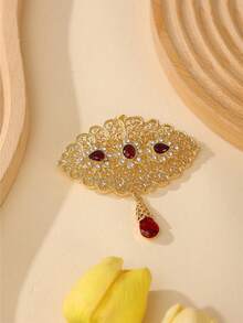 1pc Vintage Bride Lapel Pin Alloy Hollow Rhinestone Design Brooch, Moroccan Style Fashion Accessories Scarf Clips - Corsage - View 2