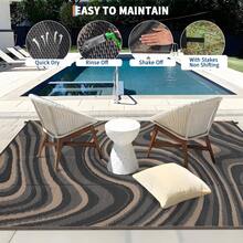 1Pcs Modern Abstract Pattern Outdoor Area Rug For Balcony Pool RV Waterproof Reversible Mat Palm Vintage Straw Plastic Camping Carpet For Patio Deck - 黑色棕色 - 查看 4