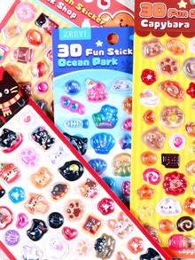 3D Embossed Crystal Stickers, Acrylic Resin Embossed Stickers, DIY Phone Case Decorations, Animal And Food Themed 3D Self-Adhesive Papers, PVC And Acrylic Reward Decorative Stickers, Suitable For Making Phone Cases Or Adding Cute Decorations To Water Bottles, Toys, Boxes, Electronics And Other Items. - Multicolor - View 4