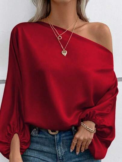 Woman Off-Shoulder  Satin Blouse – Elegant Evening Top For Parties, Dates & Special Occasions