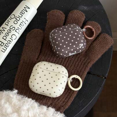 Simple Solid Color Polka Dot With Hanging Ring Earphone Case Compatible With AirPods Pro 2, Cute 4 Minimalist Case Compatible With Airpods 3, 1/2, Suitable For Women, Beige, Coffee Color