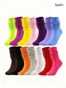 1 Pair/5 Pairs Women Knee High Socks, Colorful Vertical Striped, Fashion Versatile Stockings For Spring & Summer - Multicolor - View 14