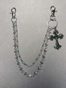 1pc Vintage Double Layer Cross Chain, Wallet Chain, Punk Jeans Chain, Pocket Chain, Men Keychain - Multicolor - View 11