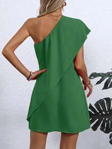 Lightweight Polyester Asymmetric Off-Shoulder Dress - Women's Fitted Style, Casual - Green - View 3