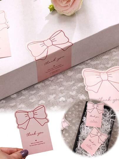 10 Biglietti di ringraziamento con fiocco rosa, eleganti biglietti con fiocco rosa adatti per decorazioni regalo, decorazioni per prodotti da forno, confezioni commerciali