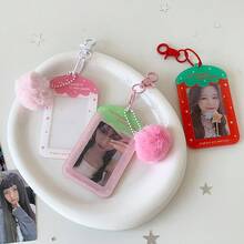 极简设计可爱卡通草莓3英寸卡包，Kpop粉丝配饰硬卡套，公交卡钱包 - 彩色 - 查看 6