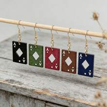 5pcs/Set Creative Personalized Funny Faux Wood Poker Card Cube A Stylish Women Party Earrings - Multicolor - View 8