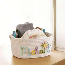 1pc Personalized Letter Handmade Basket, Party Gift Basket, Easter Gift, Party Favor, Round Rope Gift Basket - White Storage Basket - View 28