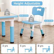 Conjunto moderno de mesas y 4 sillas para niños, 58 cm, altura regulable, 4 sillas con patas de escritorio antideslizantes y organizador, escritorio graffiti, mesas multifuncionales para guardería - Azul menta - Ver 7