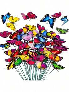 5/10/30/50 piezas Decoraciones de mariposa, estacas de mariposa oscilantes DIY creativas de PVC resistente al agua, estacas de jardín de mariposas simuladas, con varillas de resorte adecuadas para interiores/exteriores, decoración de Navidad en el patio - Multicolor - Ver 3