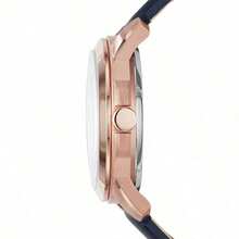 Fossil Men's Automatic Mechanical Leather Strap Three-Hand Watch, Stainless Steel Case/Scratch-Resistant Glass Lens ME3111/ME3100/ME3101/ME3102 - Navy Blue + Rose Gold Case - View 2