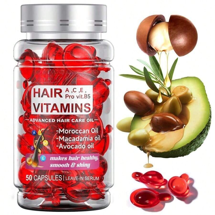 Moroccan Oil Hair Capsules, For Hair Care, Keep Hair Soft And Shiny Booster, Suitable For All Hair Types, Ideal For Holiday, Party, Travel, And Cosplay, For Valentine'S Day, Valentines Gift, Suitable For Spring Personal Care - A - View 1