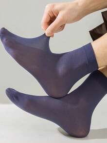 10/40双装男士薄款透气防臭耐穿商务中筒袜，黑灰色短款丝袜，适合夏季穿着，百搭休闲短袜，柔软、弹性好、舒适纯色男士袜子 - 仅限手洗，尼龙和涤纶混纺，适合商务和休闲场合。 - 彩色 - 查看 6