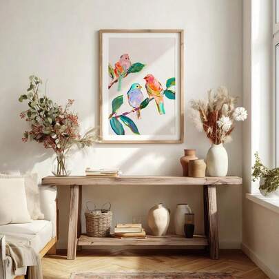 1pc Vibrant Colors Birds Wall Art, Whimsical Animal Tree Poster Print, Beautiful Nature Wildlife, Colorful Abstract Wall Decor, Home Decor Living Room, Wall Decor, No Frame