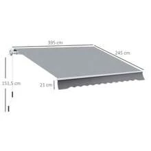 Awning, 3.95 X 2.45 M, Sun Protection, Retractable, Crank Operated, Metal Frame, Polyester,