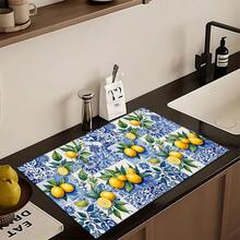 1 pieza Alfombrilla absorbente con estampado de limón para secar platos, Alfombrilla absorbente para encimera de máquina de espresso, Alfombrilla absorbente para fregadero, Alfombrilla absorbente suave para grifo, Alfombrilla absorbente para taza de fregadero, Decoración del hogar, Accesorios de cocina y baño - Multicolor - Ver 4