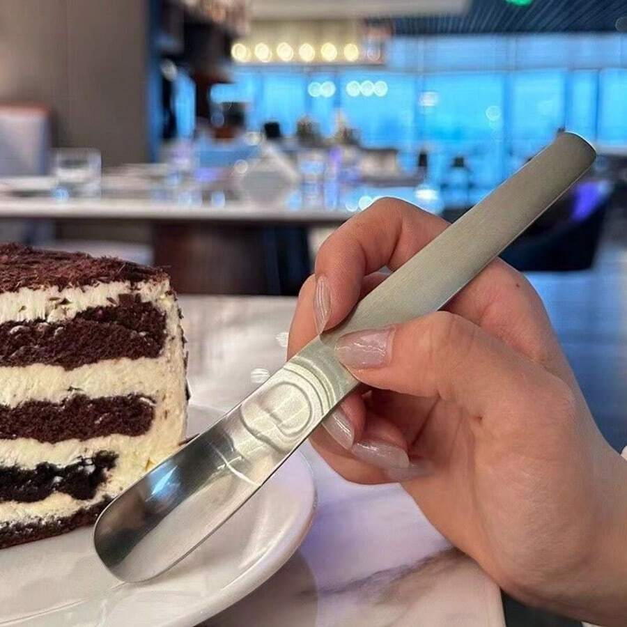 2pcs Stainless Steel Cake Spoon, Ice Cream Spoon, Square Spoon, Coffee Stirrer, Dessert Spoon, Ice Cream Scoop - Multicolor - View 1
