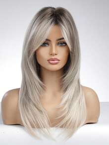 Tóc giả tổng hợp màu trắng xám có mái, dài 22 inch, kiểu tóc thẳng nhiều lớp tự nhiên, thích hợp cho nữ, dùng hàng ngày, cosplay, chịu nhiệt. - Xám - Xem 7