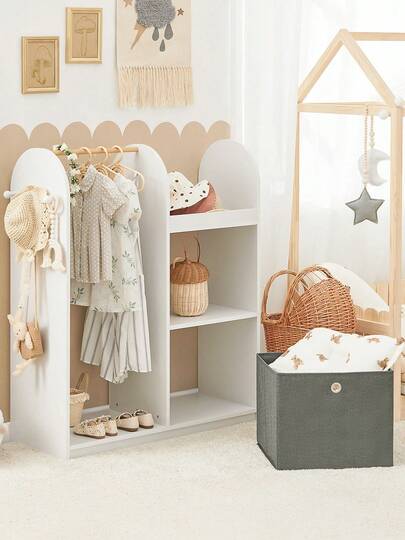 SoBuy Children Kids Wardrobe Closet Dress Up Storage With Hanging Rail, Storage Box And 3 Hooks White W97 X D35 X H108cm KMB40-W