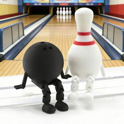 Zestaw figurek sportowych z ruchomymi piłkami, drukowanych w 3D – urocze miniaturowe ozdoby na biurko do kręgli, koszykówki, piłki nożnej, golfa i tenisa, zabawna dekoracja biurka w stylu sportowym, wyjątkowy prezent dla fanów sportu i entuzjastów akcesoriów biurkowych