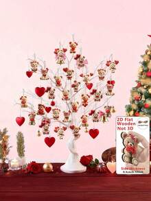 15pcs Valentine's Day Plush Bear Wooden Pendant | Cute Bear Pendant, Suitable For Home Decor, Office/Classroom Decor, Valentine's Day Party Supplies, Engagement Or Wedding Decoration, Realistic Tree-Shaped Pendant, Gift Tag - Multicolor - View 8
