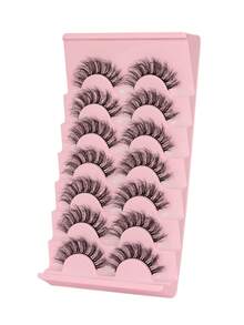 7 pares de pestañas postizas de lujo - Pestañas gruesas y largas, pestañas 3D, tiras de pestañas de mink falso suaves y ligeras, reutilizables, para crear un look de maquillaje de ojos cautivador - Negro - Ver 6