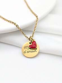 Personalized Necklace With Engraved Text And Red Enamel Heart Charm, Personalized Carved Jewelry,Name Necklace, Mom Gift, Godmother, Personalized Christmas Gift, Valentine's Day Gifts - Multicolor - View 5