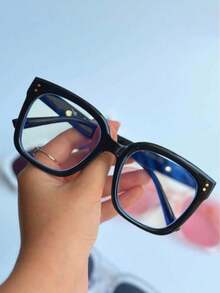 1PC Fashion Hole Rivet Frame Clear Glasses Women Square Eyeglasses Decorative Eyeglass Frames Men - Black - View 5