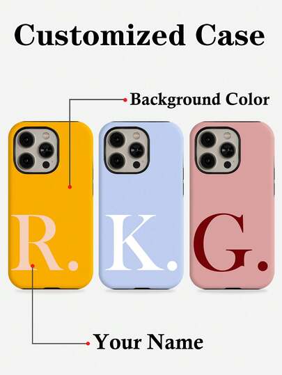1pc Customized Minimalist Solid Color Letter Name Glossy Filmic Hard Phone Case, Suitable For IPhone 11/12/13/14/15/16 17 Pro Max