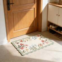 1件仿羊毛半圆形格子花卉图案地毯/门垫，柔软可折叠，易于收纳，可机洗，适用于客厅、卧室、书房，四季皆宜，客厅地毯，卧室地毯 - 杏色 - 查看 11