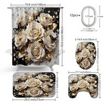1pc/3pcs/4pcs Elegant Platinum Floral Multi-Function Bathroom Decor Shower Curtain Set, Free 12 Hooks Included, Luxury Holiday Vibe, Bathroom Mat, U-Shaped Mat And Round Toilet Mat, Suitable For All Scenarios - B - View 3