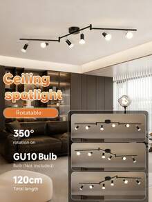 CANMEIJIA 1个铁艺六头嵌入式射灯，现代吸顶灯，GU10灯座，可更换GU10灯泡，可旋转灯头，黑/银色，110V/220V，含灯泡，冷白光6500K，中性白光4000K，暖白光3000K - 6頭吸頂射燈 - 查看 2