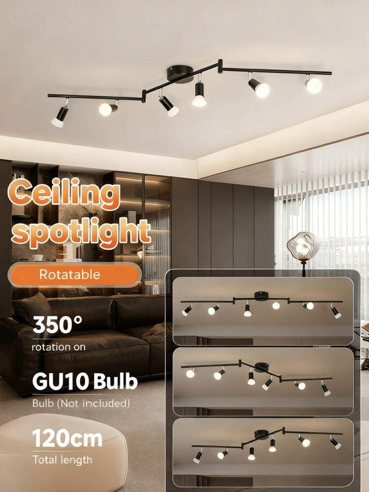 CANMEIJIA 1pc Iron 6-Head Recessed Spotlights, Modern Ceiling Light, GU10 Base, Replaceable GU10 Bulb, Rotatable Lamp Head, Black/Silver, 110V, 220V, Bulb Included, Cool White 6500K, Neutral White 4000K, Warm White 3000K - 6-head Ceiling Spotlight - View 2
