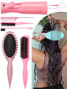 Curl Weave Brush Bộ lược tạo kiểu tóc uốn, thích hợp cho tóc ướt hoặc khô, giúp tách và định hình lọn tóc, giảm xơ rối và gãy rụng, tạo những lọn tóc xoăn mượt mà và bồng bềnh, lý tưởng cho các loại tóc gợn sóng, xoắn ốc và xoăn, lược gỡ rối. - Màu be - Xem 13