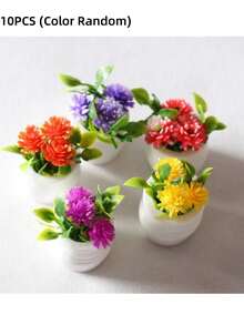 4pcs/Set 1/12 Scale Miniature Potted Plants, Assorted Realistic Floral Dollhouse Decor Accessories - Multicolor - View 11