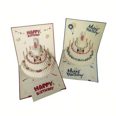 2026新款3D生日贺卡，送给朋友的完美礼物。3D彩色立体生日快乐贺卡，蛋糕蜡烛设计，简约生日贺卡。创意高端折叠感官生日派对礼物