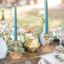 12 Pack Glass Candlestick Holder, 4" H Stripe/Dimond Crystal Candle Holders, Crystal Decorative Candle Stand, Clear/Amber Taper Candle Holders Bulk For Table Centerpiece Decor, Valentine's Day, Wedding, Dining Party, Gift - Amber Dimond - 查看 7