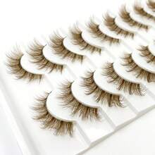 10 Pairs Brown 5D Faux Mink Lashes Transparent Band Fluffy Crisscross Natural Thick Daily Makeup Lashes - Brown - View 7
