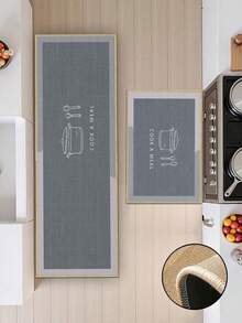 3.5mm Thick Rubber Linen Kitchen Mat, Funny Cooking Style Absorbent Kitchen Rug, Edged Carpet To Prevent Peeling, Water-Absorbing And Easy To Clean Mat, Linen Surface With Sponge Middle And Rubber Bottom, Suitable For Kitchen, Bathroom, Laundry Room, Hallway, Living Room And Other Occasions - Multicolor - View 2