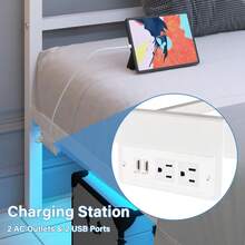 Twin Bed Frame With Charging Station & LED Lights, Metal Platform Bed Frame With Heavy Duty Steel Slats, Bedroom Furniture, Easy Assembly, Black/ White - 查看 3