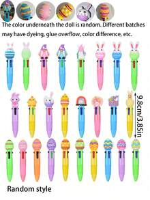 10pcs/Pack Easter Themed Retractable Ballpoint Pens, 0.5mm, Cute Animal Patterns, Multi-Color, 4-In-1, Easter Stationery, Party Favors, Student Supplies, Rewards, Funny Cute Cartoon Animal Ballpoint Pens, Cool Pens, Fun Gifts, Back To School Gifts, Easter Bunny Party Favors - Multicolor - View 3