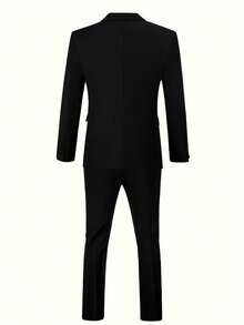 Essential 2-Piece Groomsmen Suit Set For The Groom Premium-Quality, Fashionable Slim-Fit Men's Wedding Attire Suitable For Evening Parties, Business Formal Occasions Men's Suit Set - 黑色 - 查看 3