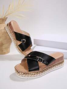 FVPFVP 罗思灵感编织坡跟凉鞋，2026夏季新款沙滩拖鞋 - 黑色 - 查看 6