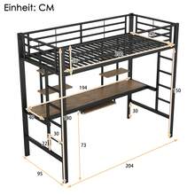 (=WX000123AAB) Bettgestell Metallbett, Eisenbett, Hochbett Mit Schreibtisch Und Zwei Bücherregalen Für Kinder, Jugendliche Und Erwachsene, 90x200cm, Schwarz - Black + Metal - View 6