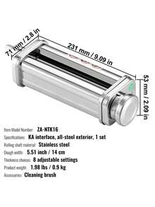 Pasta Attachment For KitchenAid Stand Mixer, Stainless Steel Pasta Sheet Roller Attachment, Pasta Maker Machine Accessory With 8 Adjustable Thickness Knob, KitchenAid Pasta Attachment - 銀色 - 查看 7