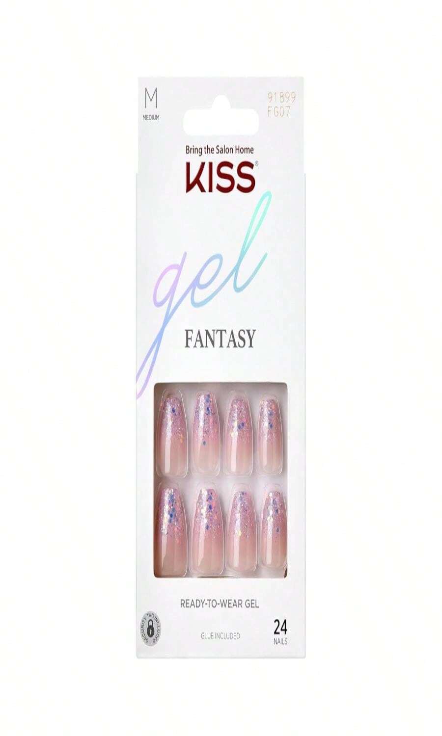 KISS Gel Fantasy Press On Nails, Rainbow Rings, Purple, Long Coffin Shape, Includes 28 Nails, Nail Glue (2g), Manicure Stick &Amp; Mini File - ColorI - 查看 1