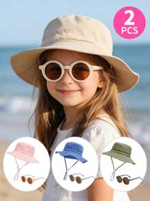 一套婴儿防晒帽和时尚眼镜，透气速干沙滩及日常遮阳帽 - 漁夫帽+眼鏡 - 查看 1